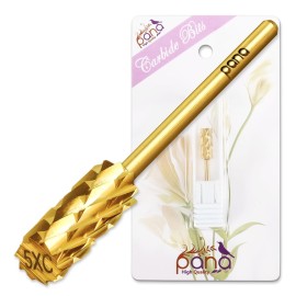 PANA Flat Top Small Barrel 3/32 Shank Size - (Gold, 5X Coarse Grit) - Fast remove Acrylic or Hard Gel Nail Drill Bit for Manicure Pedicure Salon Professional or Beginner