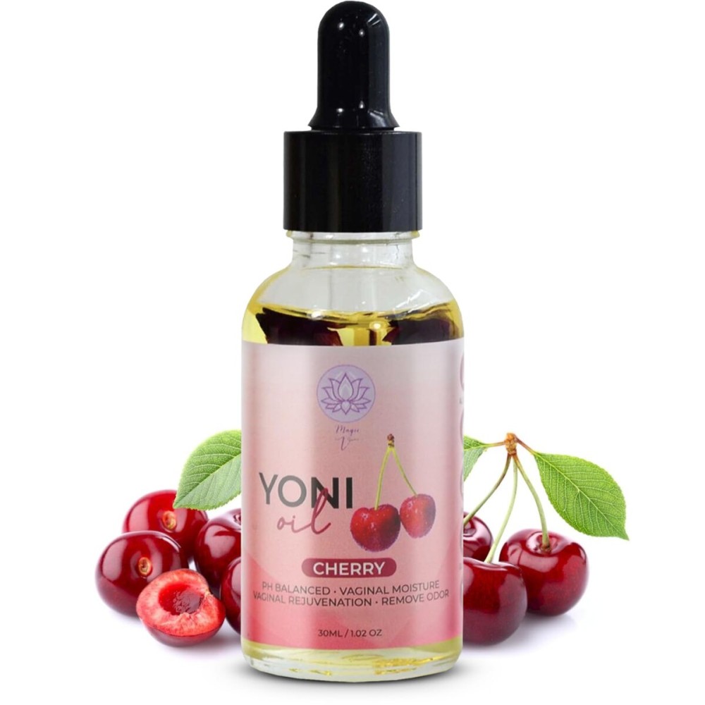Magic V Yoni Oil for Women - Organic Feminine Care Vaginal Moisturizer, pH Balance & Odor Control, Soothes Ingrown Hair & Razor Bumps - Cherry Scent