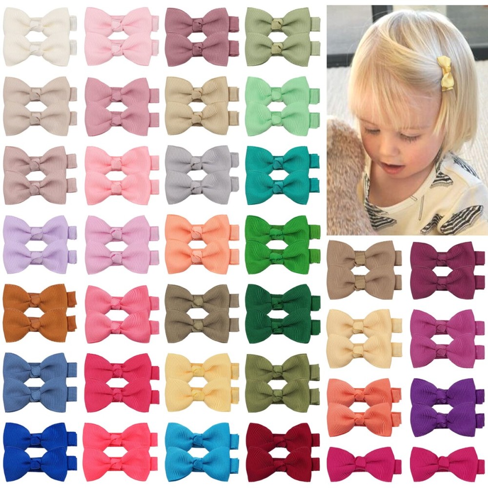 CLLOT Hair Clips, 70PCS Baby Girls Fully Lined Baby Bows Hair Pins Tiny 2\' Hair Bows Alligator Clips for Infants Toddlers in Pairs