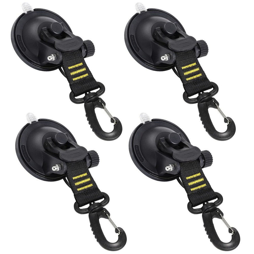 CONBOLA Suction Cups Hooks 4 Pieces Outdoor Car Camping Essentials Heavy Duty Upgraded Tie Down Suction Cup,Camper Accessories Strong Power for RV Boat Window Glass Camping Trap.(4 pcs,Yellow)