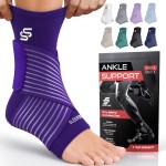 Sleeve Stars Ankle Brace for Women & Men, Ankle Wrap for Sprained Ankle, Compression Sleeve for Plantar Fasciitis Relief, Easy Customizable Support: w/Removable Strap (Pair/M:10-12/Dark Purple)