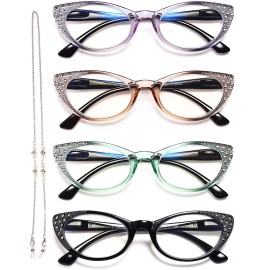 EYEURL Cat Eye Reading Glasses for Women - Blue Light Blocking 4 Pack Ladies Fashion Readers with Flexible Spring Hinges, Anti-Glare&UV Rays +3.50 Eyeglasses, Black/Brown/Green/Purple