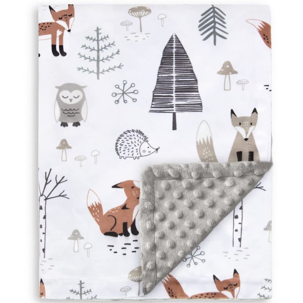 HOMRITAR Baby Blanket for Kids with Animal Woodland Soft Plush Minky Blanket with Double Layer Dotted Backing for Bed Sofa Traveling 50 x 60 Inch(125x150cm)