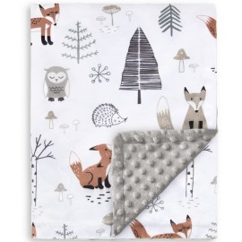 HOMRITAR Baby Blanket for Kids with Animal Woodland Soft Plush Minky Blanket with Double Layer Dotted Backing for Bed Sofa Traveling 50 x 60 Inch(125x150cm)