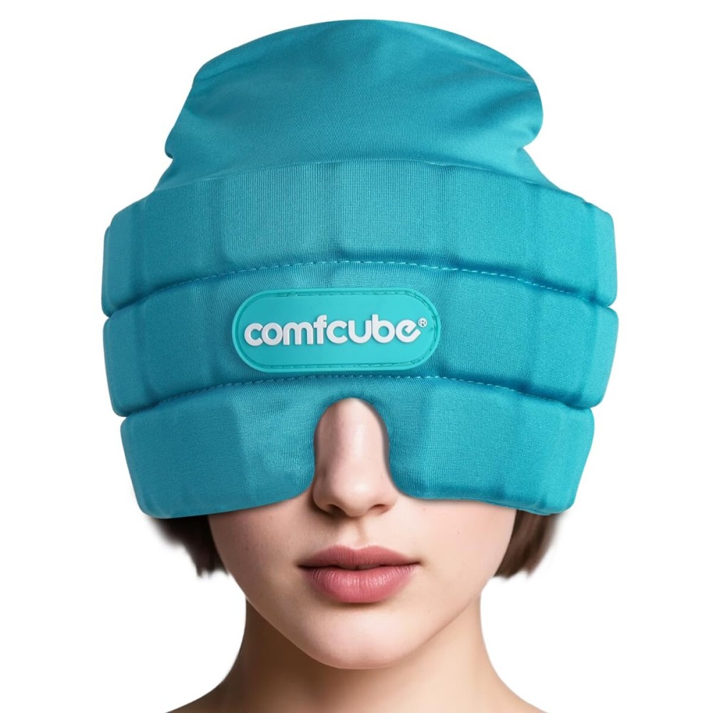 Comfcube Migraine & Headache Relief Ice Cap, 2 Hours Long Lasting Cold Therapy Wearable & Washable Form Fitting Ice Hat for Sinus & Stress Relief, Puffy Eyes, Severe Migraines, Chemo