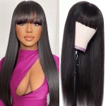 Lativ Straight Wigs with Bangs Human Hair Wigs for Black Women None Lace Front Wigs 150% Density Brazilian Virgin Hair Glueless Machine Made Wig Natural Color(20 Inch, Straight)