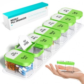 Odaro Extra Large Weekly Pill Organizer 2 Times A Day, Pill Box 7 Day Am Pm to Hold Daily Medicine Vitamin and Supplements - Green