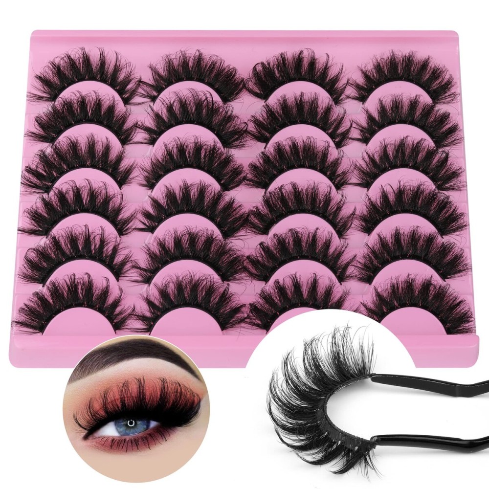 Lashes Russian Strip Mink Lashes 18mm D Curly False Eyelashes 12 Pairs Fluttery Wispy Fake Eyelashes Natural Lash Extension Fox Eye Lashes Pack by Yawamica