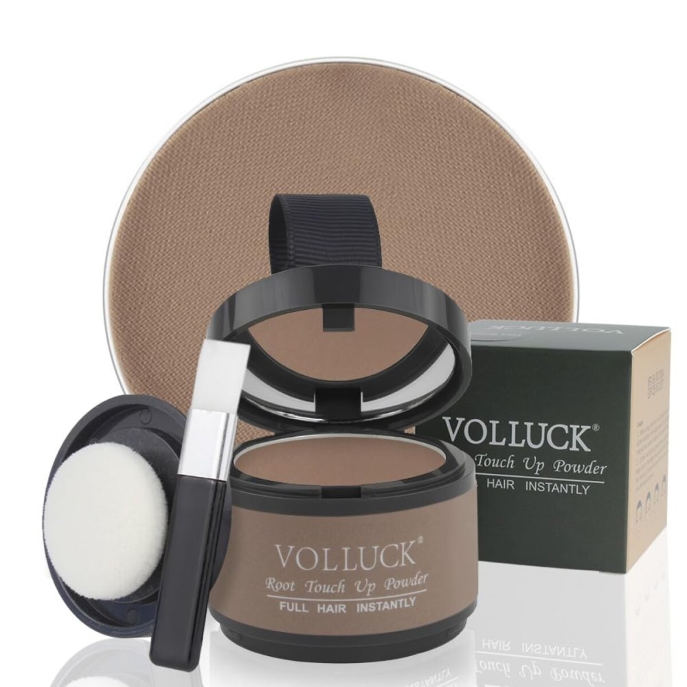 VOLLUCK Root Touch up Powder, Instant Hairline Powder for Thinning Areas and Gray Hair Coverage, Natural and Non-greasy Root Cover up for Women and Men (Light Brown, 0.14 Ounce)