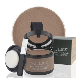 VOLLUCK Root Touch up Powder, Instant Hairline Powder for Thinning Areas and Gray Hair Coverage, Natural and Non-greasy Root Cover up for Women and Men (Light Brown, 0.14 Ounce)