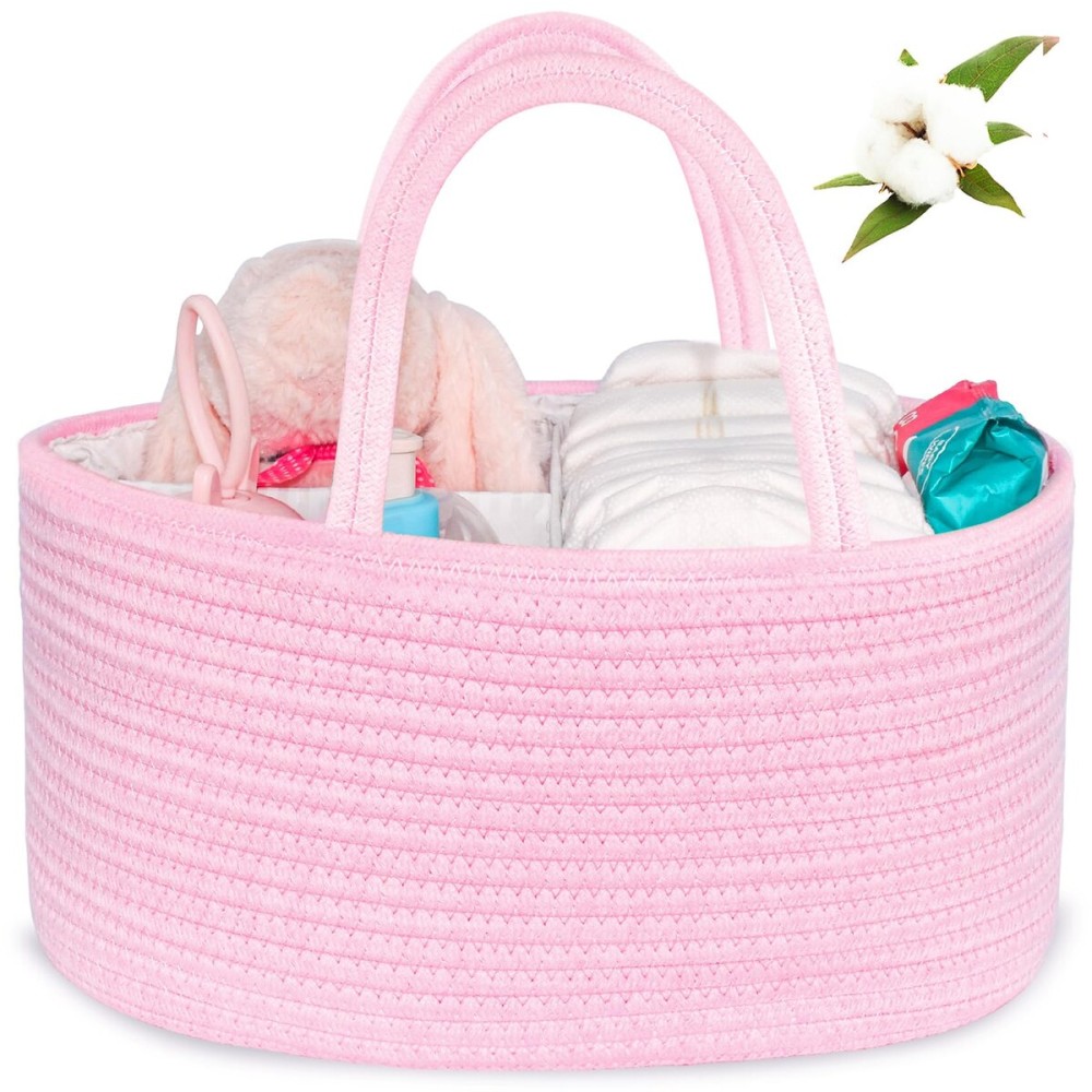 ABenkle Diaper Caddy Organizer, Boho Rustic Cotton Rope Nursery Baby Basket, Changing Table Organizer for Baby Diaper Storage and Baby Shower