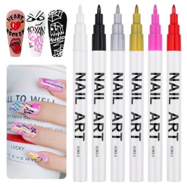 6 Color 3D Nail Art Pens Set, Kalolary Nail Point Graffiti Dotting Pen Drawing Painting Liner Brush for DIY Nail Art Beauty Adorn Manicure Tools (A)