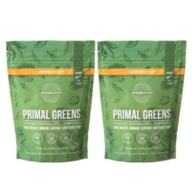 Primal Harvest Primal Greens Powder, 30 Servings Once Daily Supergeens Nutritional Supplement with Spirulina, Mushroom Blend & Probiotics to Support Energy, Wellness, & Digestion