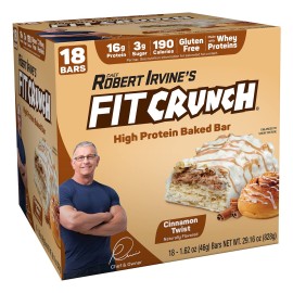 FITCRUNCH Snack Size Protein Bars, 6-Layer Baked Bar, 3g of Sugar & Soft Cake Core (18 Bars, Cinnamon Twist)