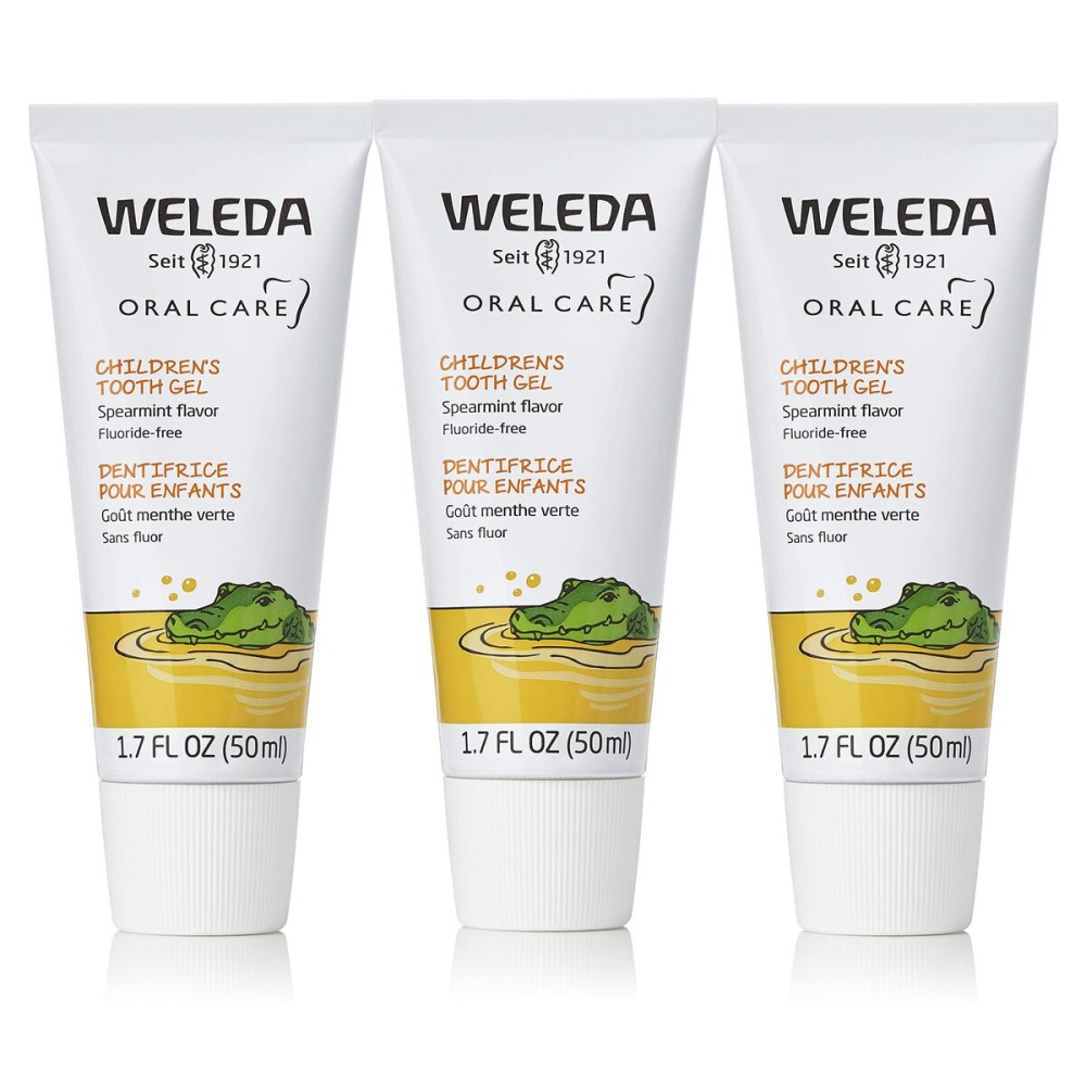 Weleda Oral Care Children\'s Tooth Gel, 1.7 Fluid Ounce (Pack of 3), Fluoride Free, Spearmint Flavor, Plant Rich Toothpaste with Calendula, Silica and Fennel