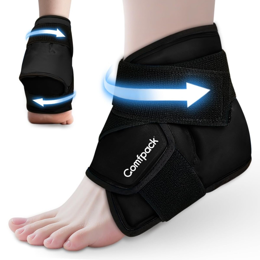 Comfpack Ankle Ice Pack Wrap for Swelling, FSA Eligible, Heel Ice Pack for Pain Relief, Hot Cold Therapy Cold Pack for Plantar Fasciitis, Achilles Tendonitis, Ankle Sprain, Foot Pain, Black