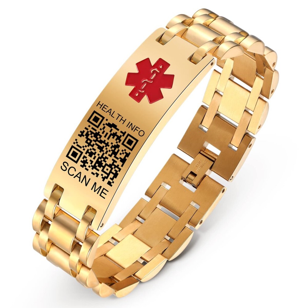 Theluckytag Upgraded Medical Bracelets Men Women with QR Code Medical Alert ID Bracelets - Titanium Steel Wristband Fits Wrists Up 8\'\'-10\'\' - More Space Custom Emergency ID Info