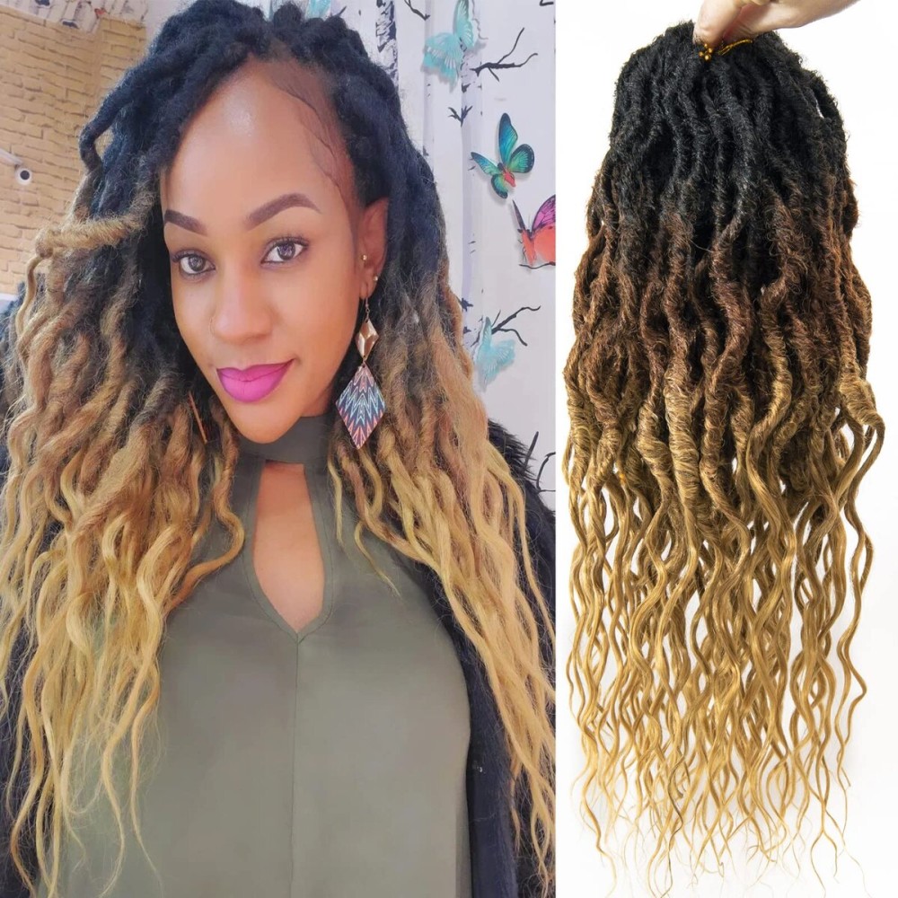 Faux Locs Crochet Hair 16Inch 6Packs Crochet Locs With Curly Ends,Boho Faux Crochet Locs Synthetic Crochet Braids for Black Women (OT30/27, 16\'\')