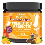 Llama Naturals Kids Probiotic with Prebiotic Fiber, Vegan, Organic Prebiotics and Probiotics Gummies for Gut Health Support, Toddler Real Fruit Gummy Vitamins, No Added Sugar Cane, Peach Mango, 120 Ct