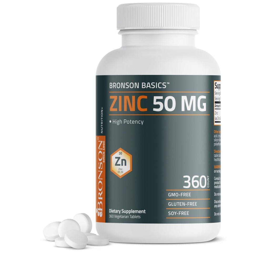 Bronson Zinc 50 MG High Potency One Year Supply Supports Immune, Antioxidant & Skin Health - Non-GMO, 360 Vegetarian Tablets