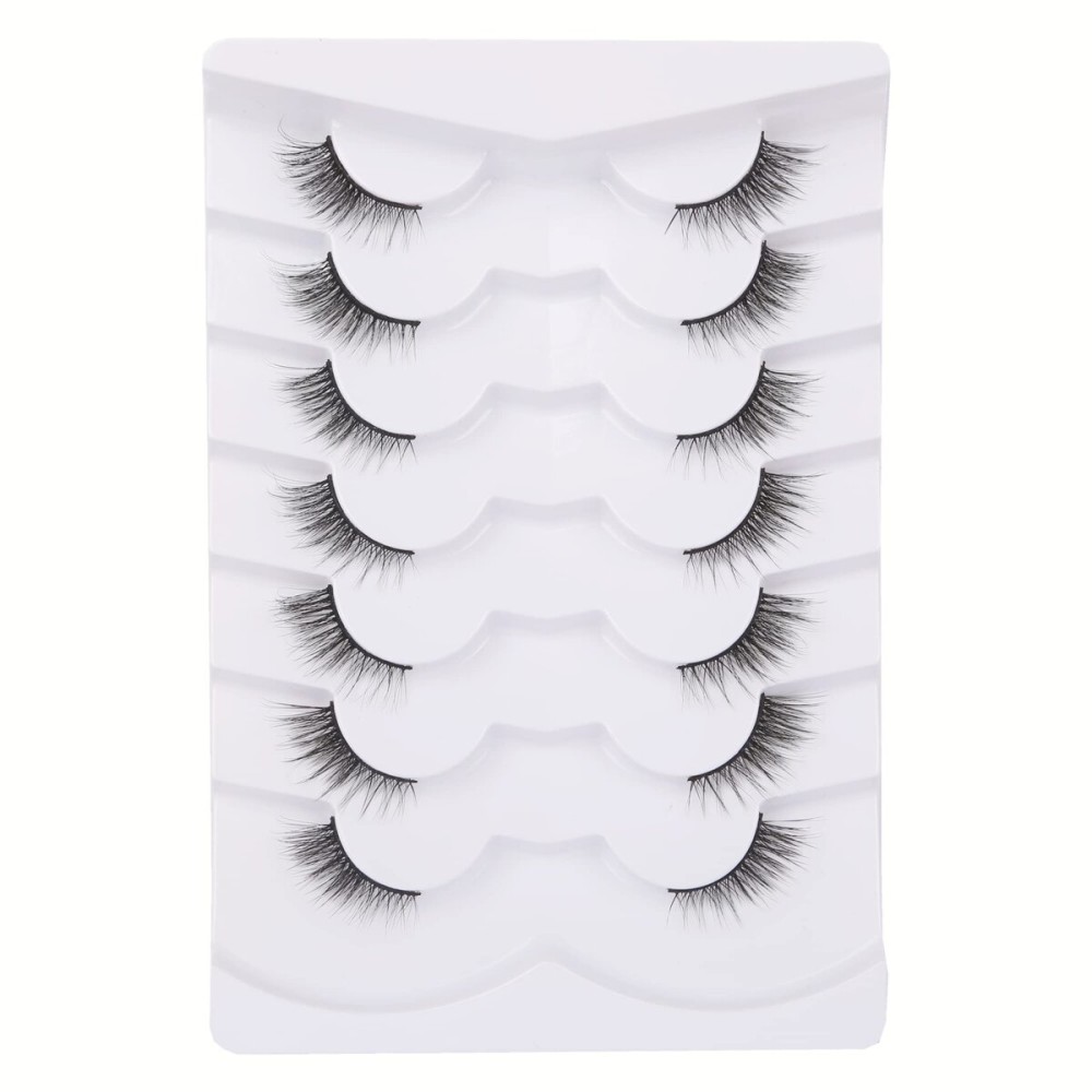 GMAGICTOBO False Eyelashes Short Natural Lashes Pack Half Lashes 3D Fake Eyelashes Light Volume Eye Lashes Strips 7 Pairs Multipack