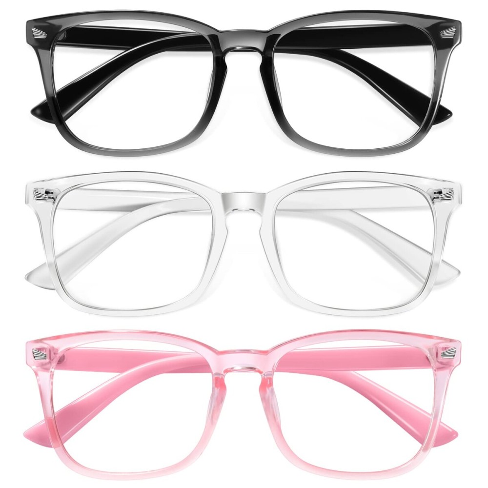 Okany Blue Light Glasses for Kids 3 Pack Blue Light Blocking Glasses for Girls Boys Computer Gaming Screen Glasses, Anti Glare Eyestrain Teen Fashion Glasses Age 3-10