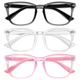 Okany Blue Light Glasses for Kids 3 Pack Blue Light Blocking Glasses for Girls Boys Computer Gaming Screen Glasses, Anti Glare Eyestrain Teen Fashion Glasses Age 3-10