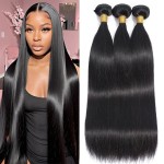 10A Straight Bundles Human Hair 12 14 16 Inch 100% Unprocessed Virgin Brazilian Straight Human Hair Weave 3 Bundles Natural Black Color