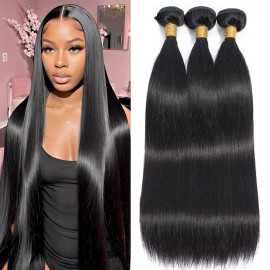 10A Straight Bundles Human Hair 14 16 18 Inch 100% Unprocessed Virgin Brazilian Straight Human Hair Weave 3 Bundles Natural Black Color