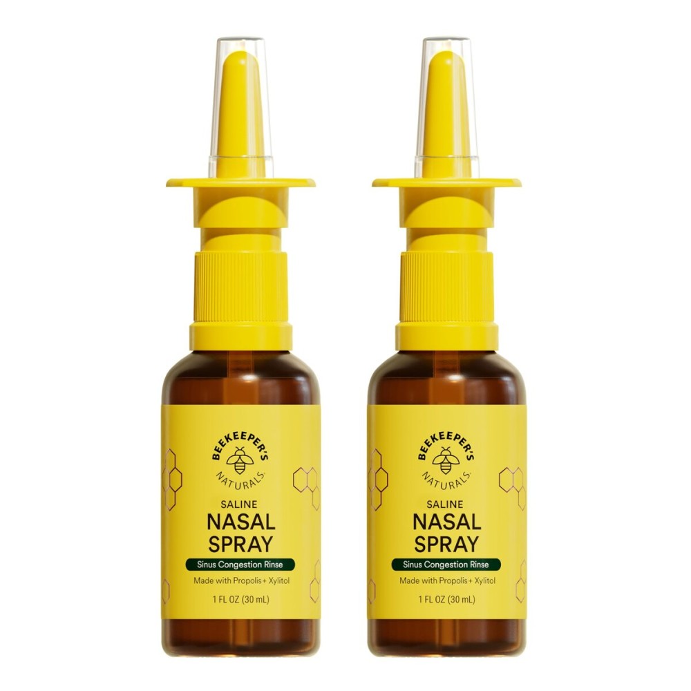 Beekeeper\'s Naturals Nasal Spray for Adults with Propolis, Xylitol & Saline, Clears Nasal Congestion, Moisturizes Sinus Canal, & Decongest Sinus Cavities, 1 fl oz(Pack of 2)