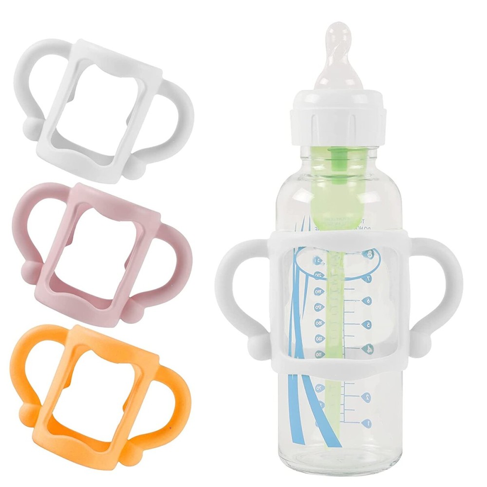 (3-Pack) Bottle Handles for Dr Brown Baby Bottles with Easy Grip Handles to Hold Their Own Bottle - BPA-Free Soft Silicone (White Pink Orange)