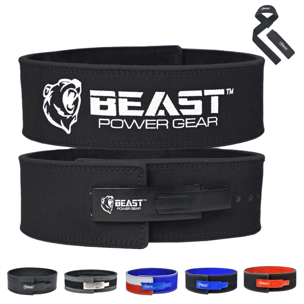 Beast Power Gear Weight Lifting Belt Lever Buckle 10MM 13MM Thick & 4 Inches Free Strap Weightlifting, Powerlifting, Deadlifts, Squats Men Women