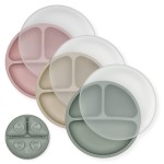 Hippypotamus Toddler Plates with Suction - 100% Food-Grade Silicone Baby Plates with Lids - Microwave & Dishwasher Safe - BPA Free - Set of 3 (Sage/Blush/Nude with LIDS)