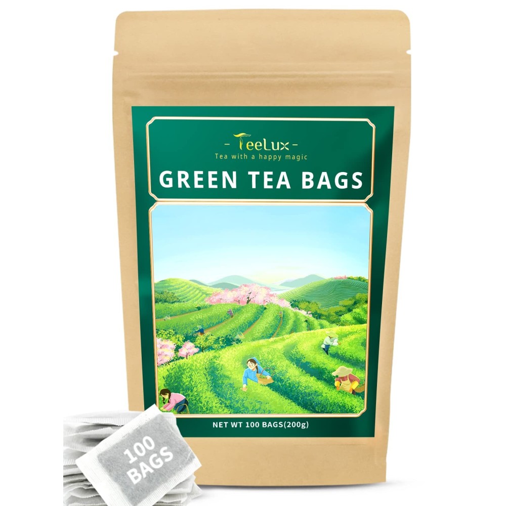 TeeLux Green Tea Bags, Natural Pure Green Tea, Super Antioxidant, Caffeinated, 100 Count Tea Bags to Support Overall Health