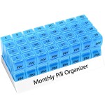 Monthly Pill Organizer 2 Times a Day, 30 Day Pill Box Organizer, One Month AM PM Pill Case Small Compartments to Hold Vitamin and 31 Day Travel Medicine Organizer, 4 Week Pill Cases (Blue)