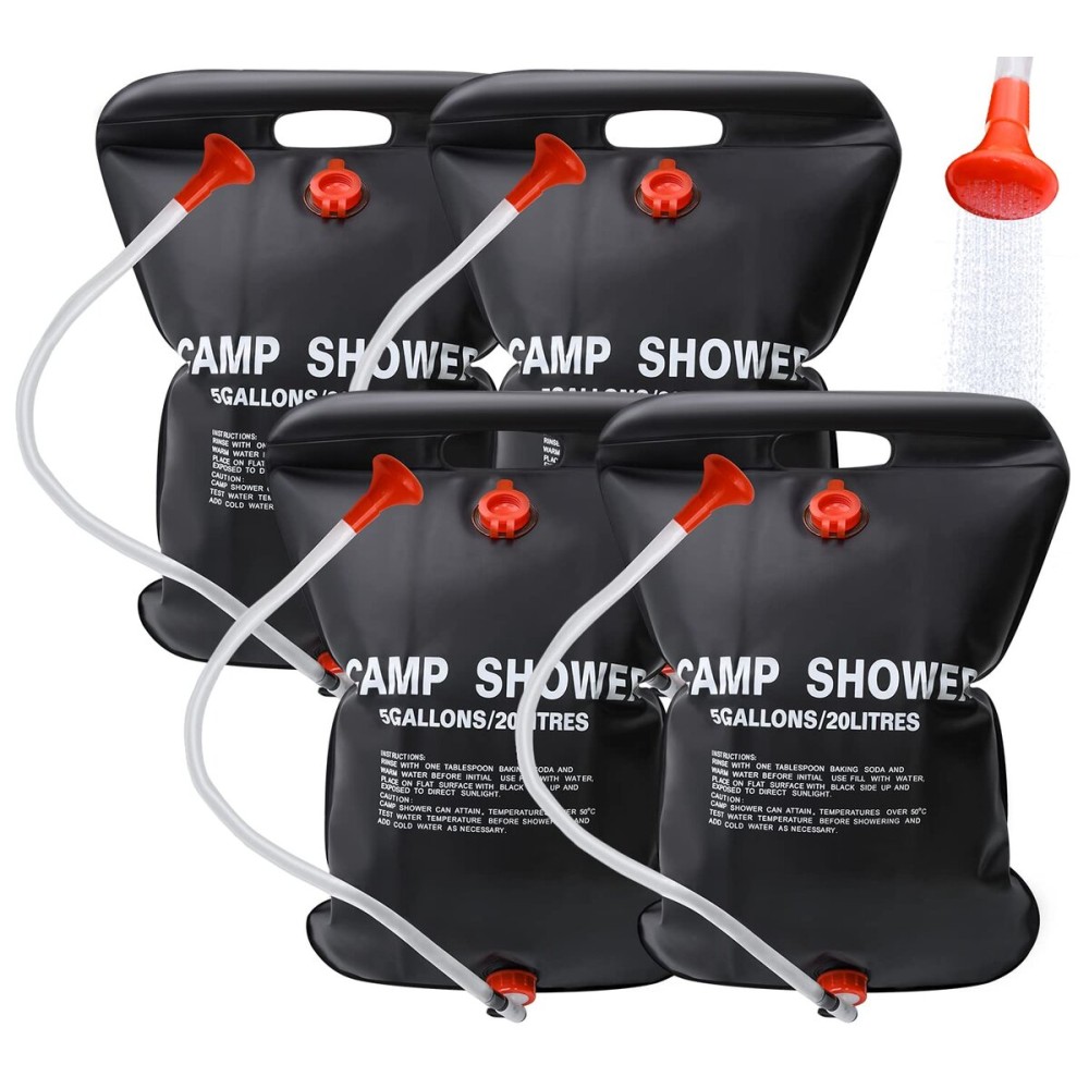 DkOvn 4 Pack Solar Shower Bag, 5 Gallons/20L Camping Shower Bag, Portable Shower Bag with Removable Hose and On-Off Switchable Shower Head for Camping Beach Swimming Outdoor Traveling