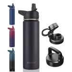 CIVAGO 22 oz Insulated Water Bottle With Straw, Stainless Steel Sports Water Flask Cup with 3 Lids (Straw, Portable Spout and Handle Lid), Double Walled Travel Thermal Canteen Mug, Black