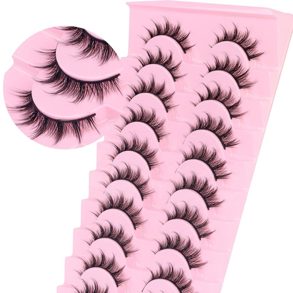 Veleasha Lashes Manga Lashes Spiky Eyelashes Wispy Natural Look Eyelashes 10 Pairs Pack Anime Lash Crisscross False Eyelash with Cotton BandD08)
