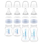 Maymom Wide-Mouth Milk Storage Collection Feeding Bottle with Nipple, Dome Cap, Bottle Top, SureSeal Disk; Compatible with Spectra/Luna Pumps; 4.7oz/140mL, 2pc & 9oz/280mL, 2pc