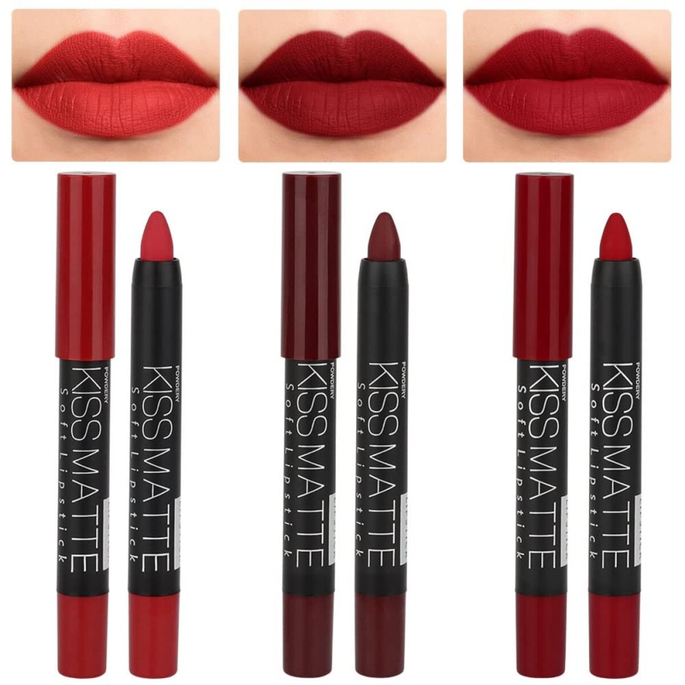 evpct 3Pcs Dark Red Lip Liner Pencil Set, Deep Ruby Red Matte Lipstick Long Lasting for Women, Lipstick and Lip Liner Crayon Set, Lipliner Pencil, Magic Lipsticks 24 Hours Original 10&11&18