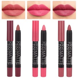 evpct 3Pcs Light Natural Pink Metallic Matte Lip Liner Pencil Crayon and Lipstick Set Long Lasting Waterproof Matching Lipstick and Lip Liner Set 24 Hour labiales mate 24 horas originales 1&4&7