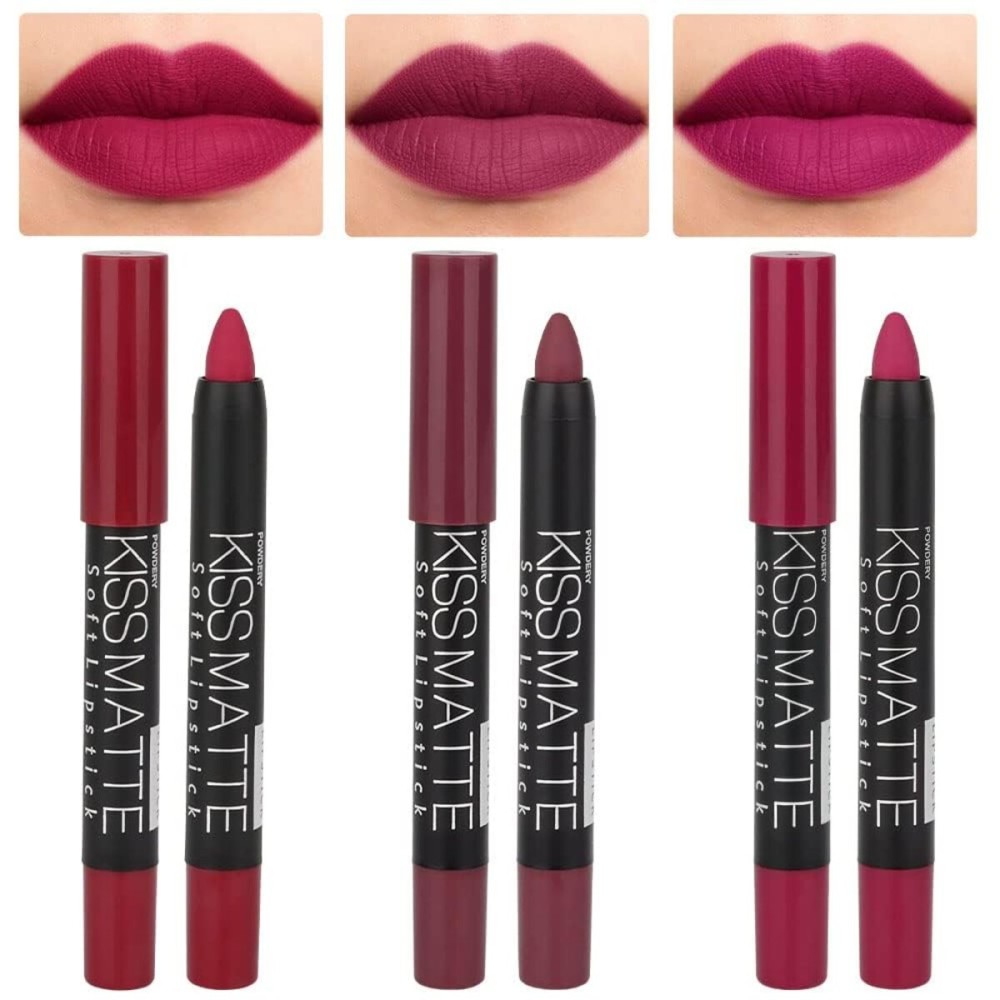 evpct 3Pcs Plum Purple Wine Red Matte Lip Sticks Crayon Lip Liner Lipstick Pencil Set for Women Long Lasting 24 Hour Waterproof Lip Liner and Lipstick Set labiales mate 24 horas originales 02&12&14