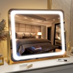 FENNIO Gold Vanity Mirror with Lights 22x19, LED Lighted Makeup Mirror, Large Makeup Mirror, Make up Mirror with Lighting,Touch Screen with 3-Color Lighting,Dimmable,for Vanity Desk Tabletop