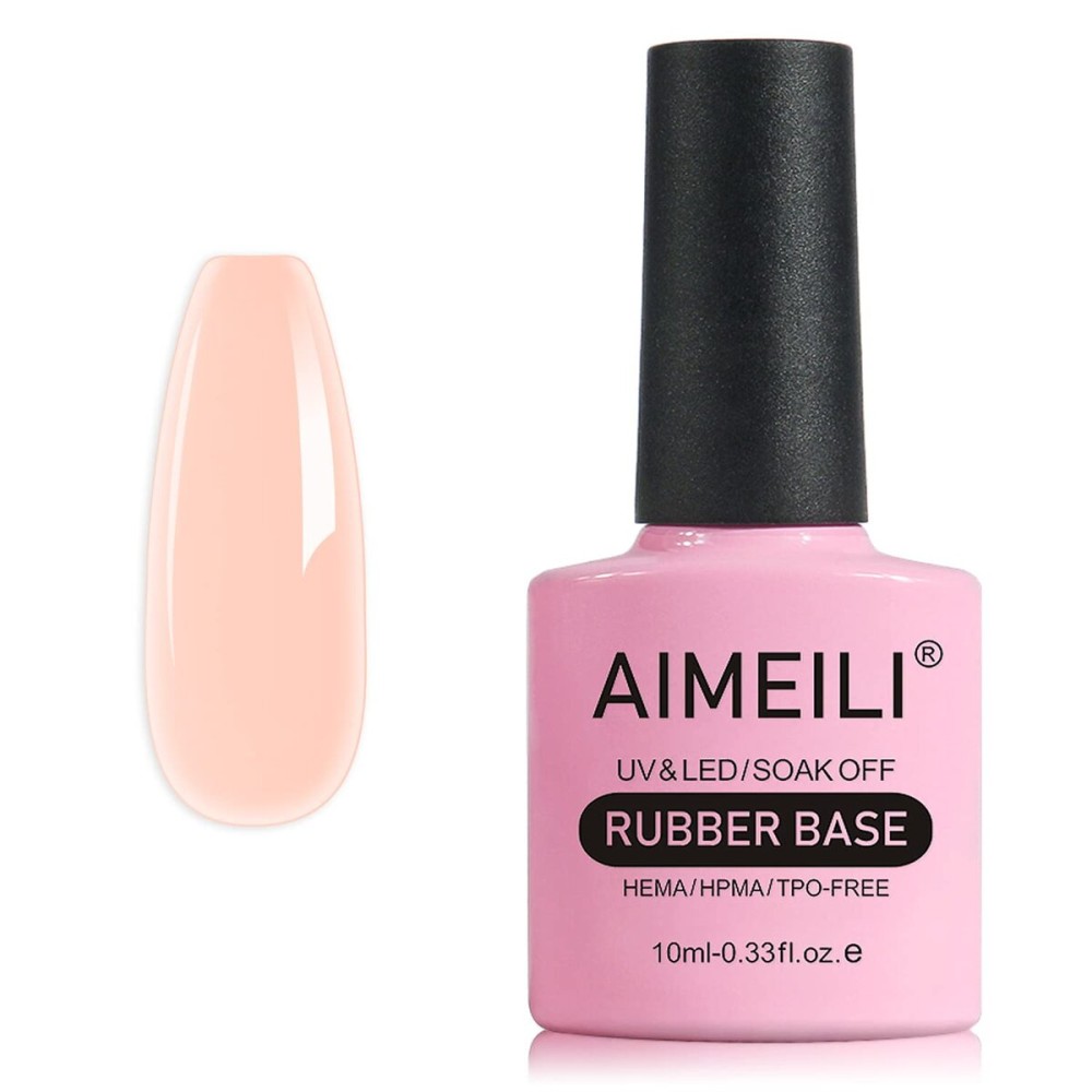 AIMEILI Hema Free Rubber Base Gel For Nails, Soak Off U V LED Clear Sheer Gel Nail Polish, 4 in 1 Nail Strengthen/Enhance/Base Coat/Color - (445) 10ml