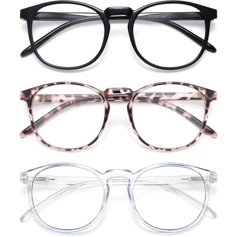 IBOANN Chic & Comfy Blue Light Glasses for Women - 3-Pack Round Frames, Screen-Ready Style with UV Protection Coating