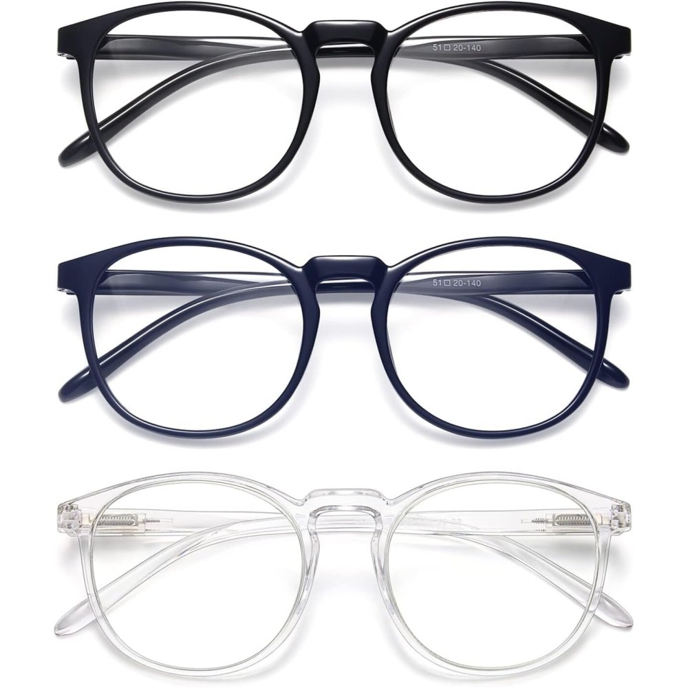 IBOANN Chic & Comfy Blue Light Glasses for Women - 3-Pack Round Frames, Screen-Ready Style with UV Protection Coating