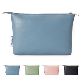 Narwey Small Makeup Bag for Purse Small Cosmetic Bag Women PU Leather Travel Makeup Pouch Zipper Pouch (Greyish Blue)