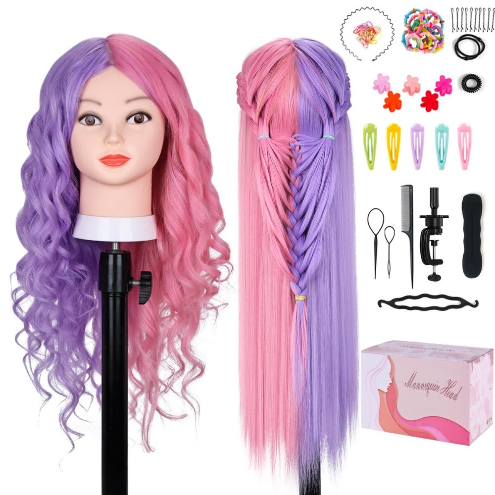 Mannequin Head with 60% Real Human Hair, Beauty star 26 Cosmetology Manikin Head, Doll Head for Hair Styling to Practice on, Hairdressing Training Braiding Heads with Clamp Stand Holder Kit