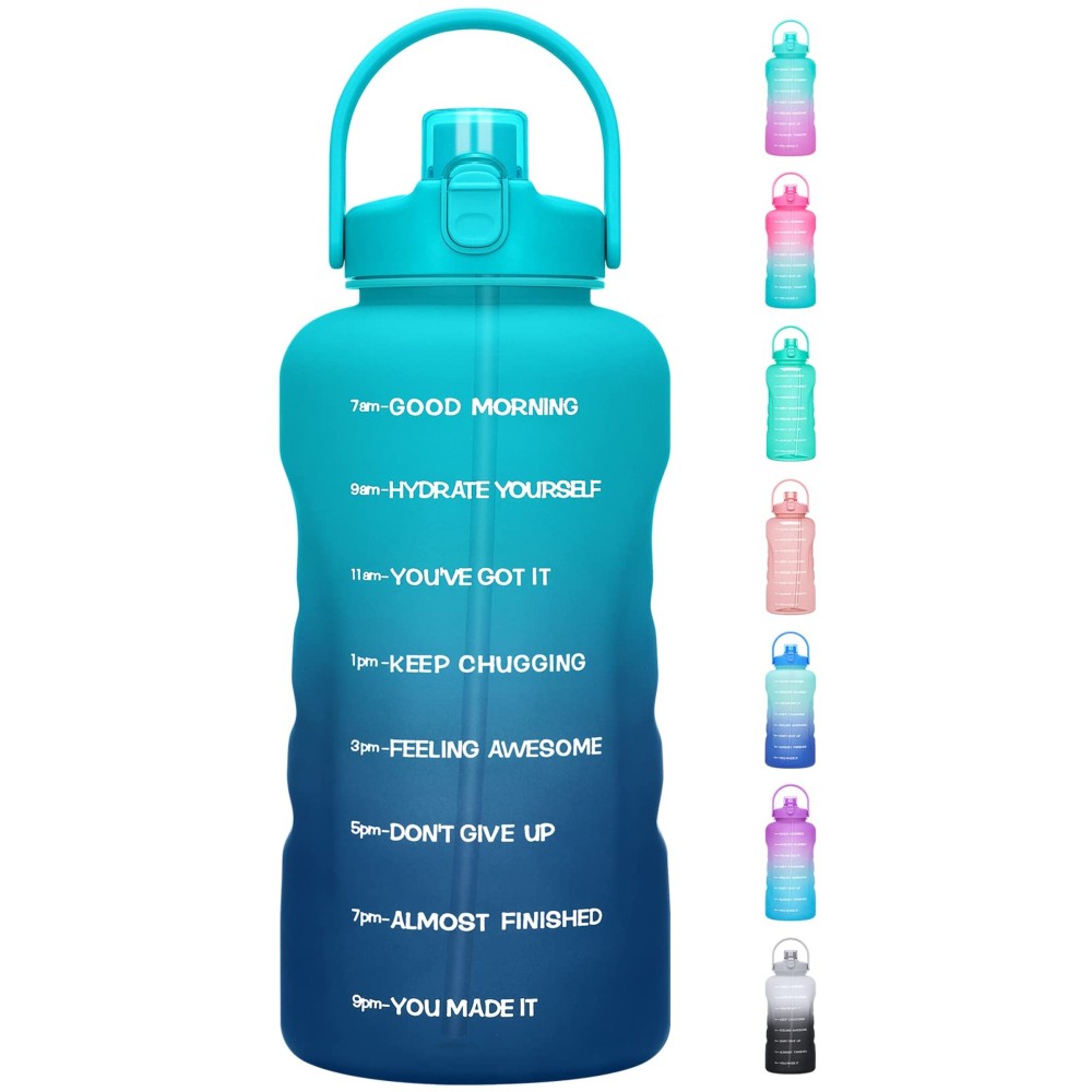 HydroPal 1 Gallon Water Bottles with Straw, 128 oz Water Bottle BPA Free Innovative 2-IN-1 Lid Gym Bottle with Times to Drink Motivational, Large for Sports Fitness Camping Water Jug 13.8X5.5 inch