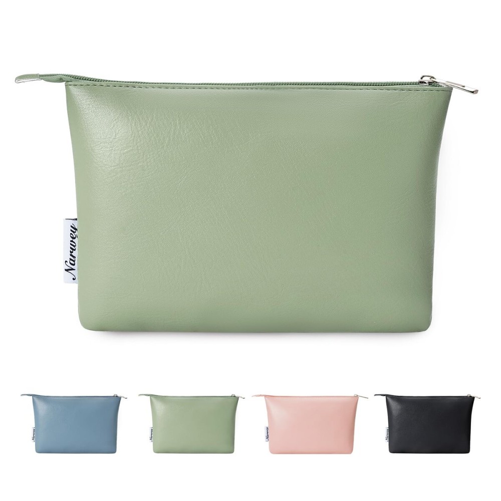 Narwey Small Makeup bag for Purse, Small Makeup Pouch for Purse Cosmetic Bag with Zipper, Cute PU Leather Make up Pouch for Women Girls (Mint Green)